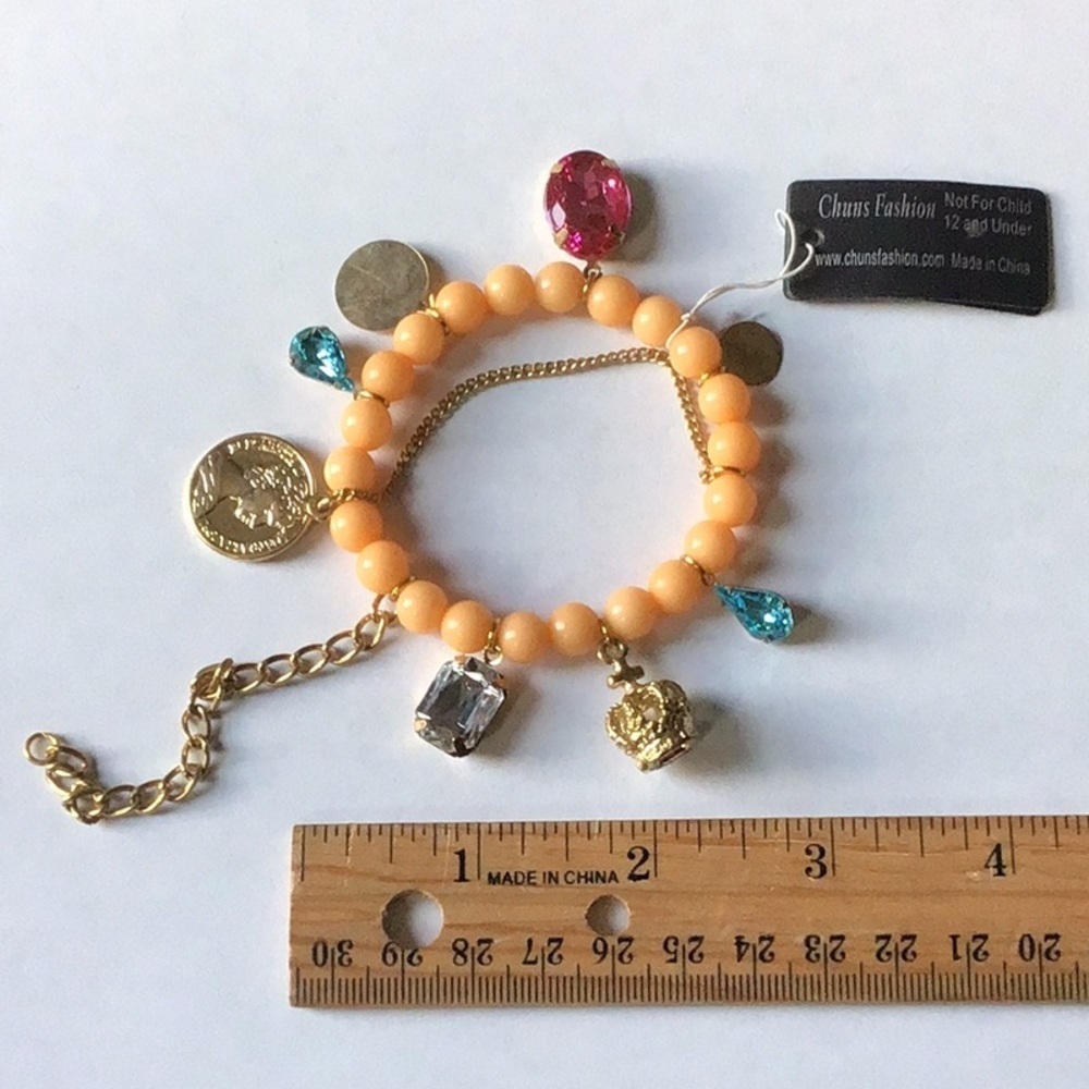 Radiant Orange and Gold Tone Charm Stretch Bracelet - NWT - Picture 5 of 5